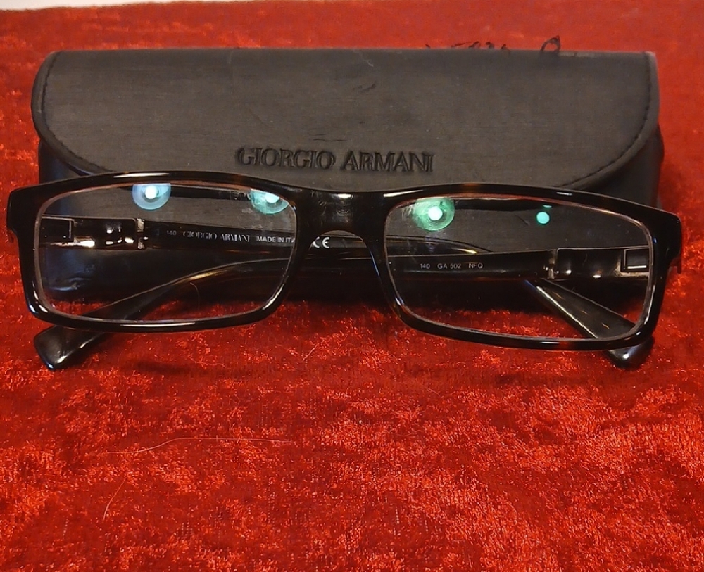 Giorgio Armani Black Glasses And Case,  Made In Italy, Contemporary. Classic